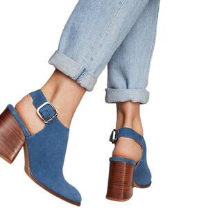 Anthropologie Gee Wawa Horky Suede Slingback Heels Women's 37 US 6.5 Blue Ankle